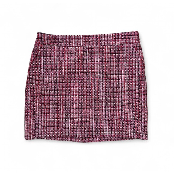White House Black Market Pink Red Tweed Short A-Line‎ Skirt Pockets Large 12 - Picture 1 of 7